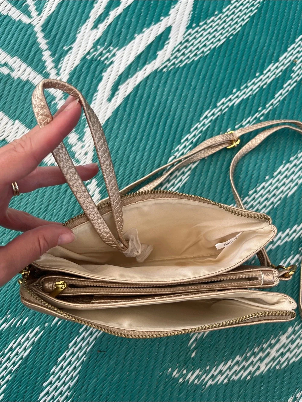 Metallic Gold Crossbody Wallet Bag with Adjustable Strap